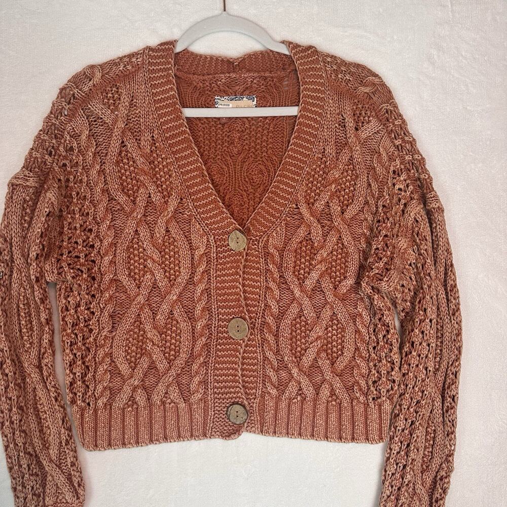Anthropologie Pilcro Women S Cable knit cropped cardigan Cotton boho cottagecor